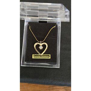 Genuine Diamond Heart Pendant Necklace With 18" Gold Chain